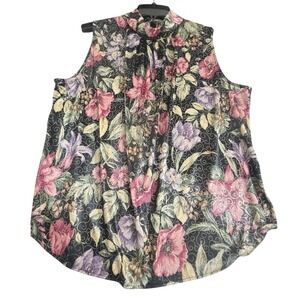 Dress Barn Floral Sleeveless Mock Neck Top Women LBlack Pink Purple Gold Sparkle